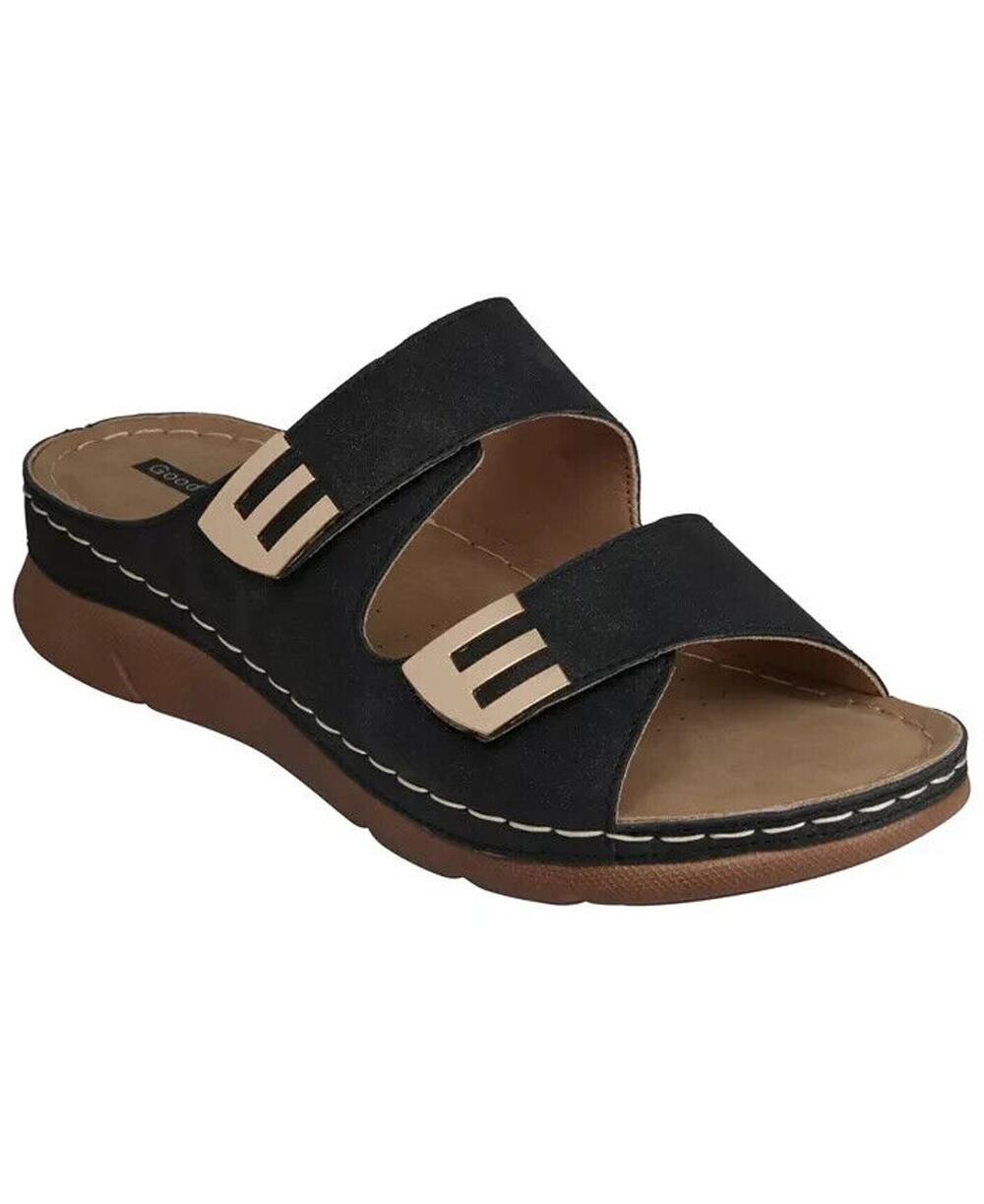 GC Shoes Women's Gretchen Double Strap Footbed Flat Sandals Black 9M